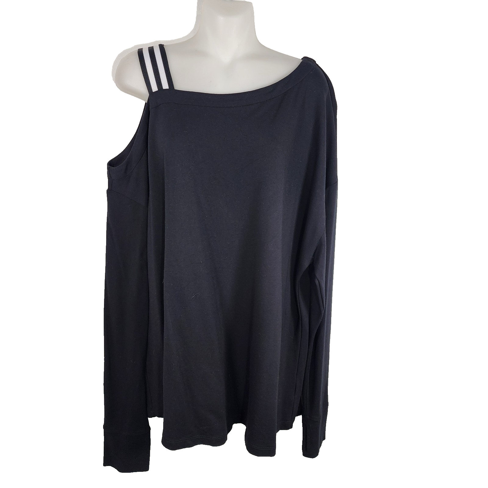 Cabi Womens Top Xl Black Fanatic Sweatshirt Long Sleeve Cold Shoulder Thumbholes